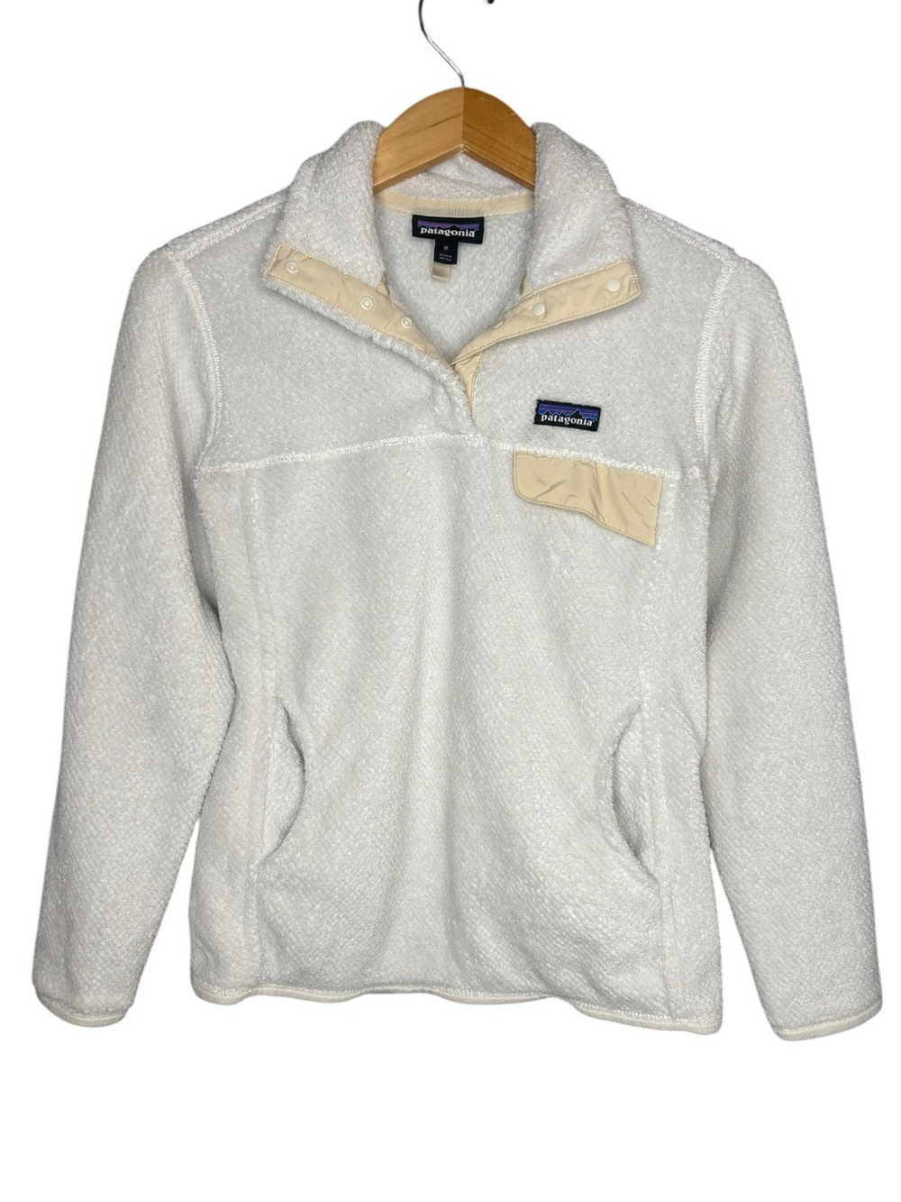 Patagonia Re-Tool Snap-T Pullover plush deep pile fleece women’s medium cream